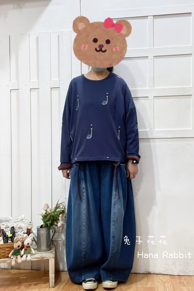 可愛感刺繡小鍋重磅棉上衣(藍) 135711