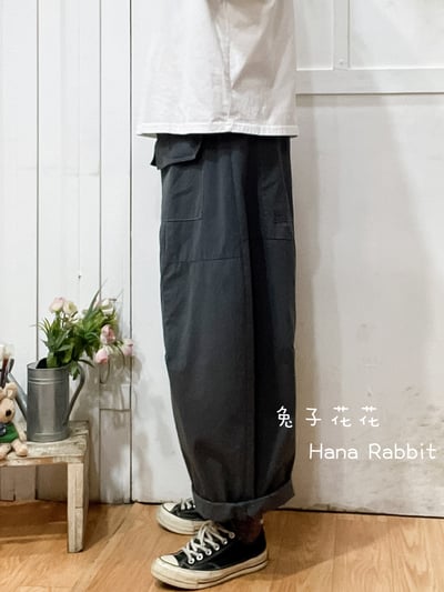 日系小布標棉麻南瓜造型褲(灰) 137652