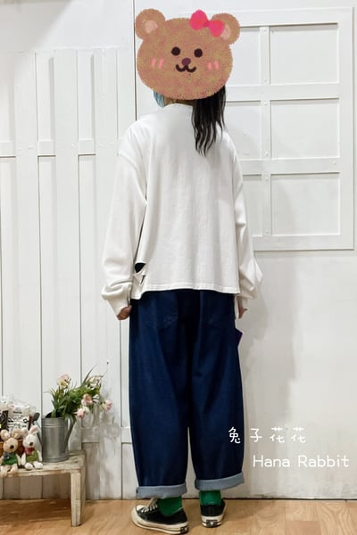 破損感羊羔絨字母棉質上衣(白) 310073