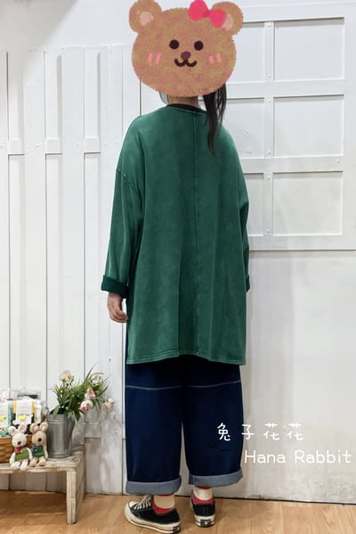 日系小口袋水洗棉中長上衣(綠) 145963