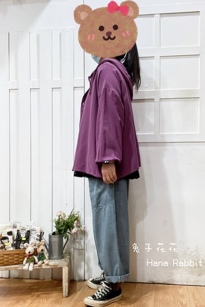 簡約好搭配連帽開襟棉麻上衣(紫) 193362
