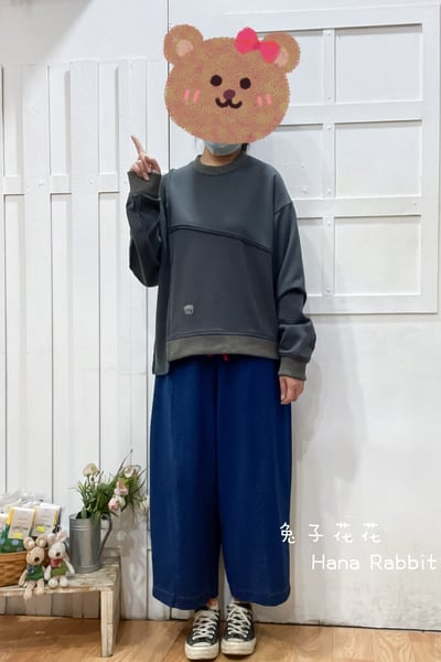 日系不規則拚接毛圈棉上衣(深灰) 153841