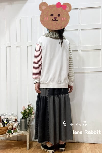 刺繡爆炸小女孩撞色重磅棉上衣(白) 211023