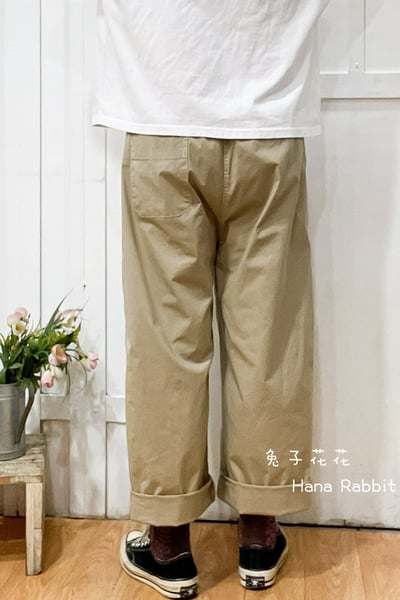 雲朵貼布刺繡羊棉麻直筒褲(卡其) 139463