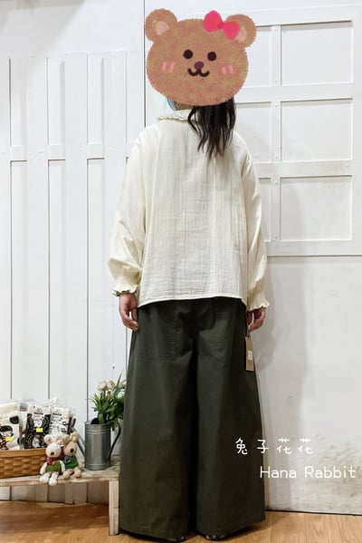 森系甜美娃娃領泡袖開襟上衣 123403