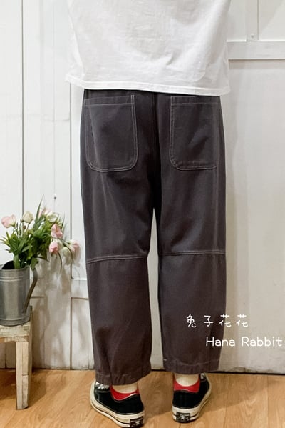 日系明線小口袋棉麻休閒褲 191403