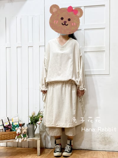 森系V領抽繩蝙蝠袖個性洋裝(杏) 304291