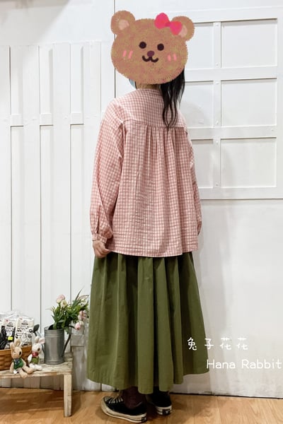 森系格紋壓摺開襟衫(粉) 136943