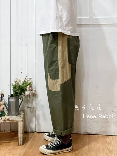 日系拚接造型直筒褲 180362