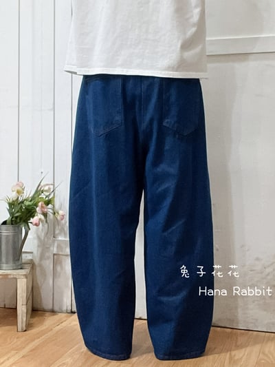 日系丹寧帥氣灣刀造型褲(藍) 194543