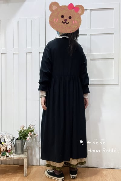 森系原單拚接蕾絲開襟洋裝(黑) 194233