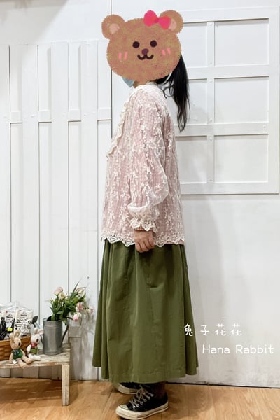 森系花邊緹花疊穿泡袖蕾絲罩衫(杏) 173302