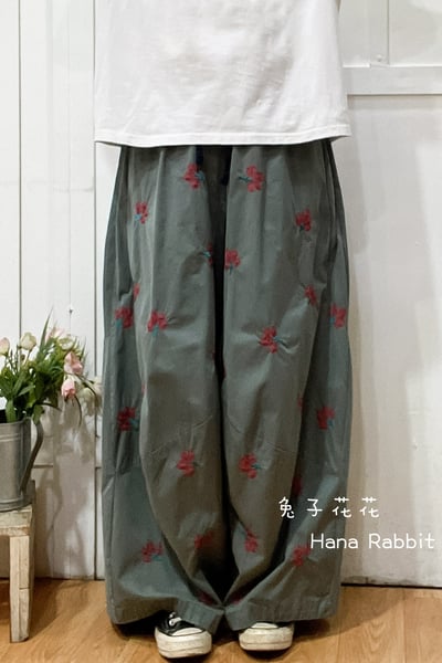 慵懶刺繡花落地造型褲 195241