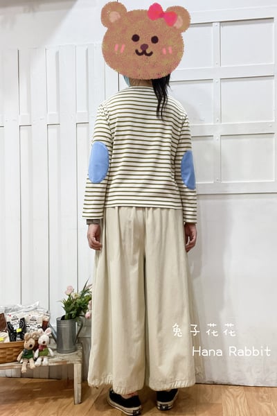 日系一字領條紋補丁棉質上衣(綠條) 133603