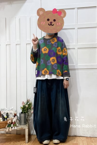 WE家滿版花朵毛圈棉上衣(灰) 141501