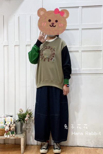 日系原單刺繡印花大學T(撞色) 145931