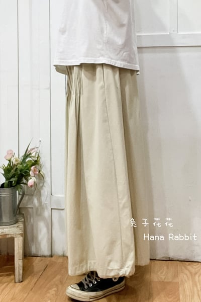 森系壓摺可縮腳闊腿寛褲裙(杏) 311012