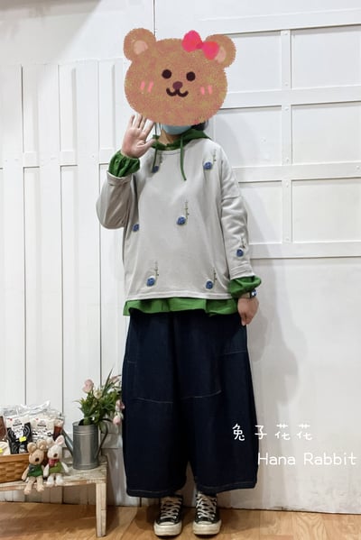 可愛感刺繡小鍋重磅棉上衣(灰) 135711