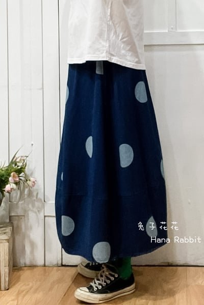 WE家波點印花丹寧花苞裙 210022