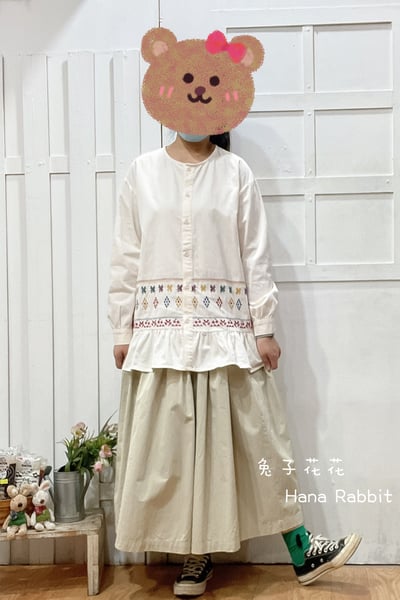 森系刺繡圖騰下荷葉開襟上衣 139451