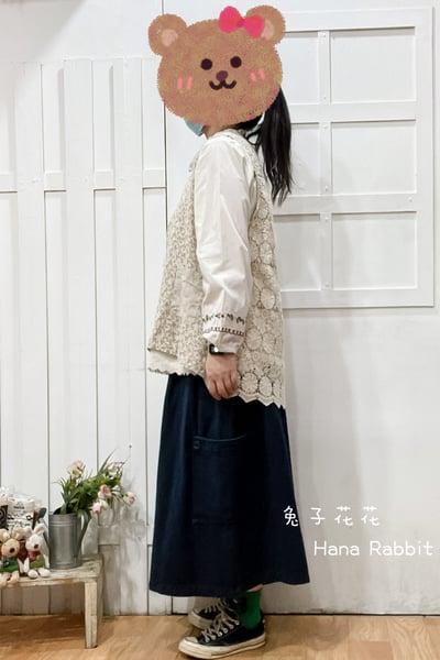 森系印花後拚接蕾絲棉麻背心 180382