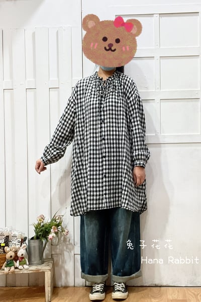 WE家格紋開襟中長棉紗上衣 310091