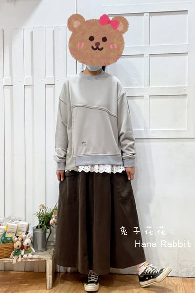 日系不規則拚接毛圈棉上衣(淺灰) 153841