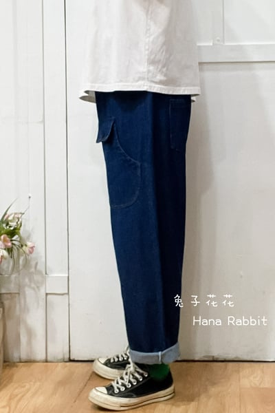 日系明線口袋丹寧造型褲 209302