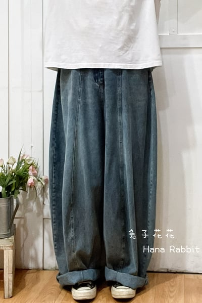 日系復古刷色微灣刀落地造褲 146901