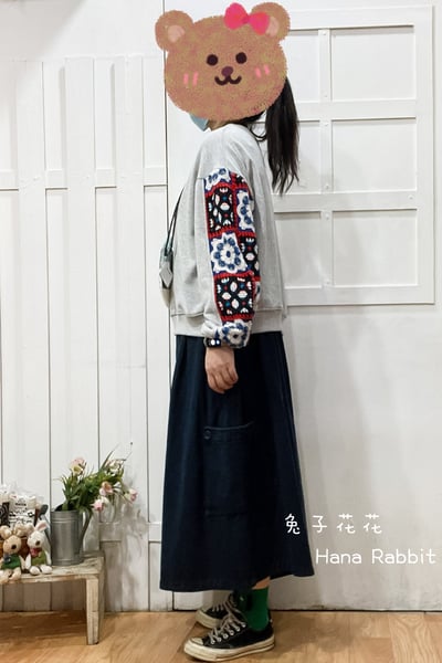 日系編織拚接毛圈棉上衣(灰) 165512