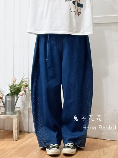 日系丹寧帥氣灣刀造型褲(藍) 194541