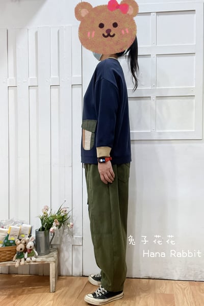 日系撞色小口袋毛圈棉上衣 152362