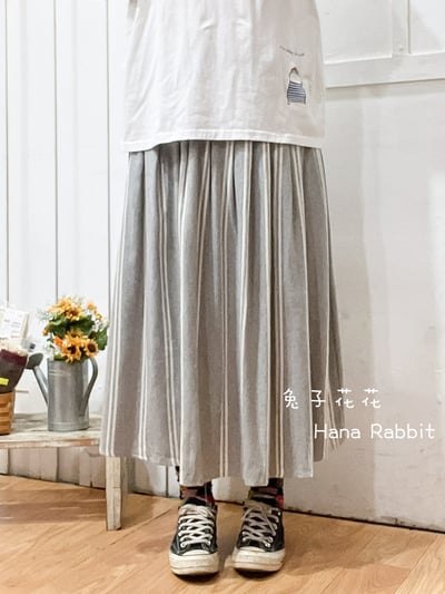 森系不敗款條紋造型裙(淺灰) 154251