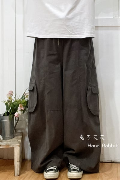 日系可縮腳內磨毛落地工裝造型褲(灰) 169691