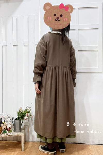 森系原單拚接蕾絲開襟洋裝(咖) 194233