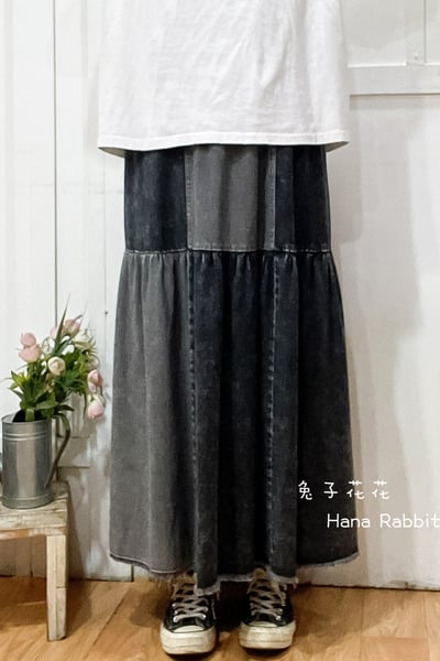 森系復古水洗簡約造型裙(黑灰)) 165751
