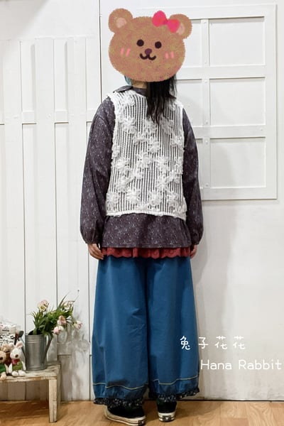 森系簍空刺繡花疊穿綁帶背心(白) 153323