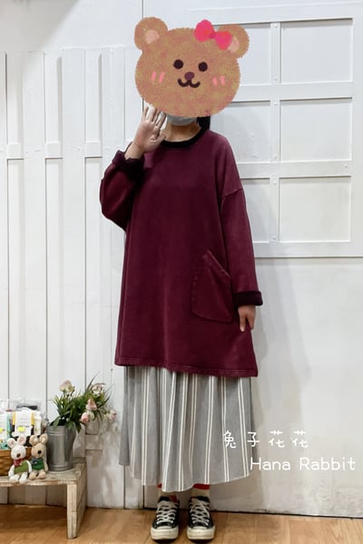 日系小口袋水洗棉中長上衣(紅) 145961