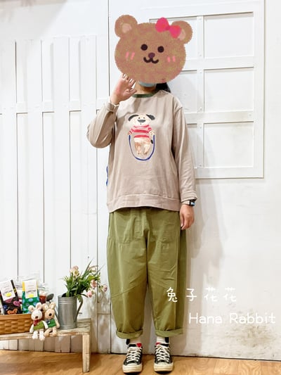 跳繩狗撞色口袋重磅棉上衣(卡其) 133071