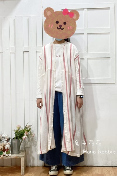 森系條紋可縮腰棉紗開襟洋裝 155041