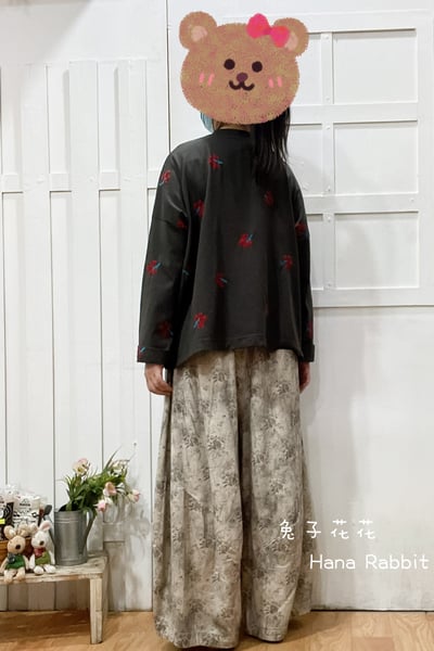 WE家刺繡花重磅棉上衣(灰) 154413