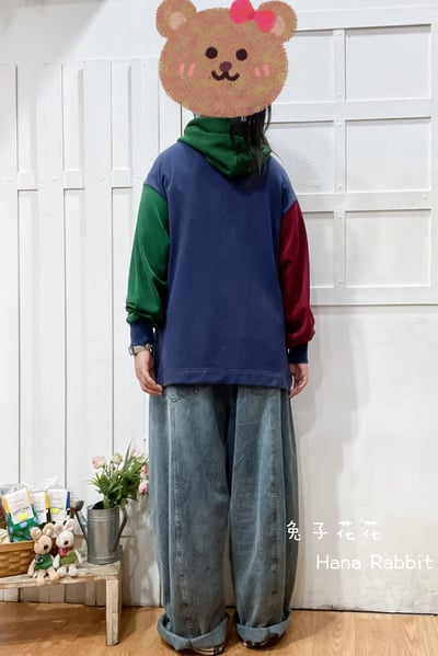 日系撞色連帽毛圈棉上衣 192533