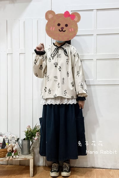 森系蕾絲木耳領刺繡花棉麻上衣 137241