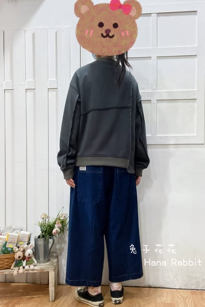 日系不規則拚接毛圈棉上衣(深灰) 153843