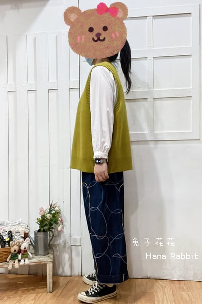 日系卡通減齡針織背心(芥黃) 211182