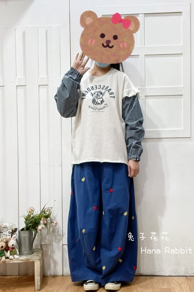 日系字母拚接格紋袖毛圈棉上衣(淺灰) 150441