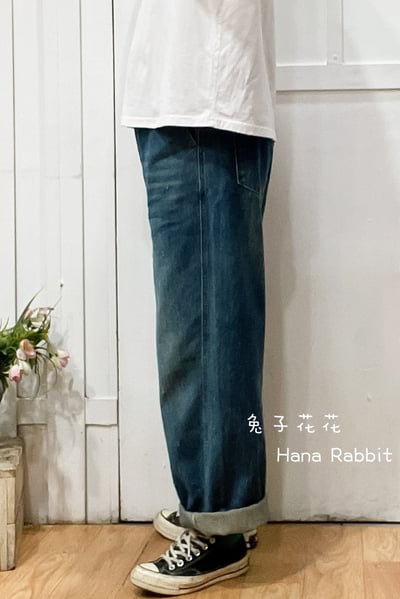 日系破損感刷色丹寧直筒褲 309292