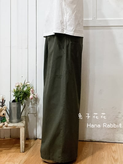 日系簡約彩繩闊腿寛褲(灰綠) 144132