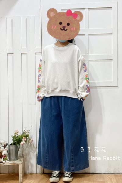 日系編織拚接毛圈棉上衣(杏) 165511