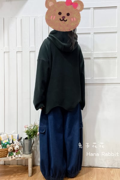 日系大花朵連帽波浪德絨上衣(黑) 211183